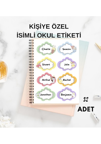 Kişiye Özel İsimli Okul Etiketi 32 Adet