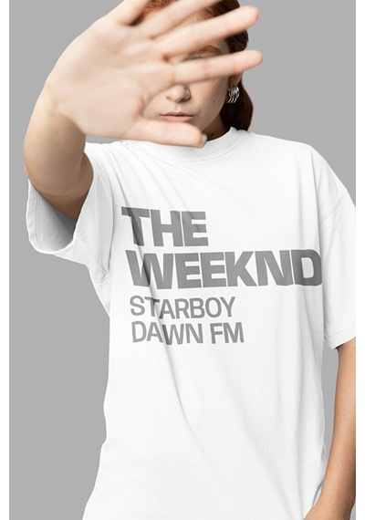 Sevbano The Weeknd Starboy Dawn Fm Baskılı Unisex Oversize Rapper Tişört Beyaz