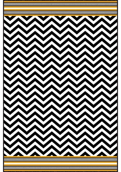 Sarı Kaymaz Tabanlı Yıkanabilir Zigzag Mutfak Halısı Ar495