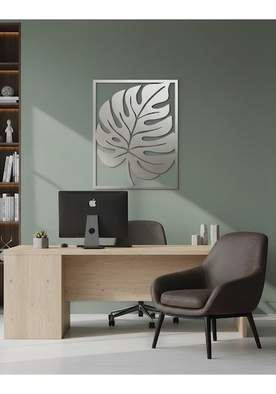Tropikal Yaprak Desenli Metal Tablo