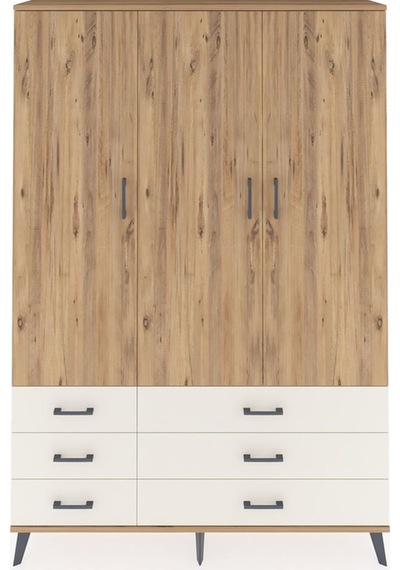 Arges Dolap 5 Raflı 6 Çekmeceli Tek Askılı 132x30x195 Çam-çam... Çam