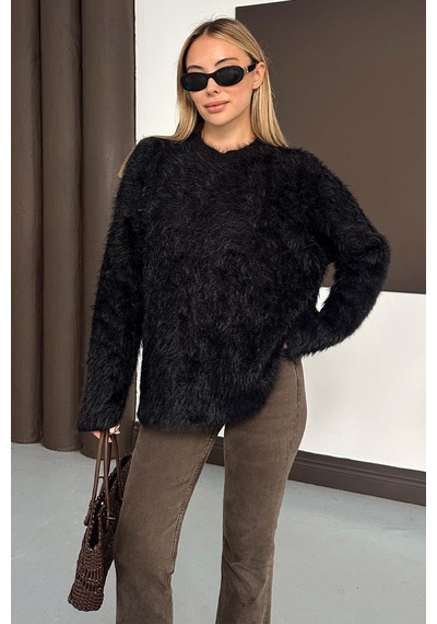 Olcay Oversize Tüylü Soft Kazak Siyah 8270