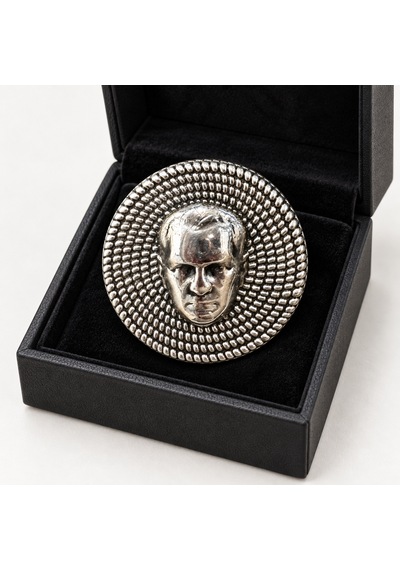 Atatürk Portre Figürlü Yuvarlak Metal Rozet Ceket Ve Takım Elbise Yaka Aksesuarı Gri