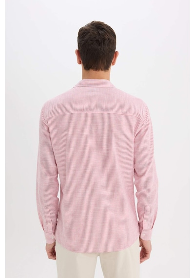 DeFacto %100 Pamuk Modern Fit Polo Yaka Çizgili Uzun Kollu Gömlek E5046AX25SMRD92