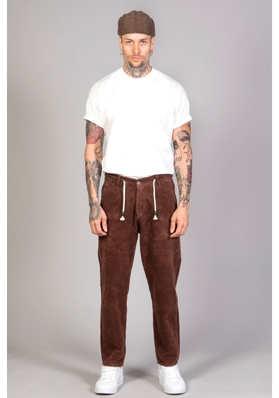 Little Cup Jeans Co Erkek Kahve Baggy Fit Rahat Kalıp Kadife Pantolon Siyah