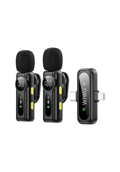 Wiwu Wi-wm007 2in1 Type-c Ve Lightning Portlu Anc Özellikli Kablosuz Yaka Mikrofonu Siyah