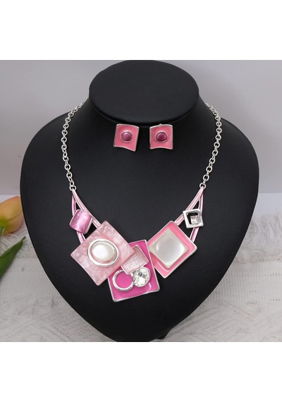 Tr Moda Boho Oval Kristal Opaller İfade Önlük Kolye Küpe Bohem Emaye Kostüm Takı Seti Kadınlar İçin Hediyeler Genel
