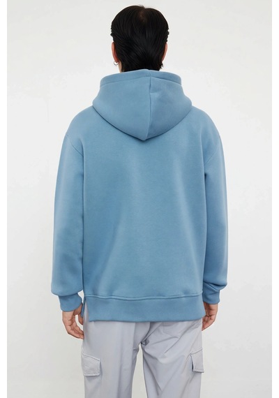 Benerly Erkek Kapüşonlu Fermuarlı Düşük Kol Uzun Kollu Kalıp Sweatshirt F Mavi