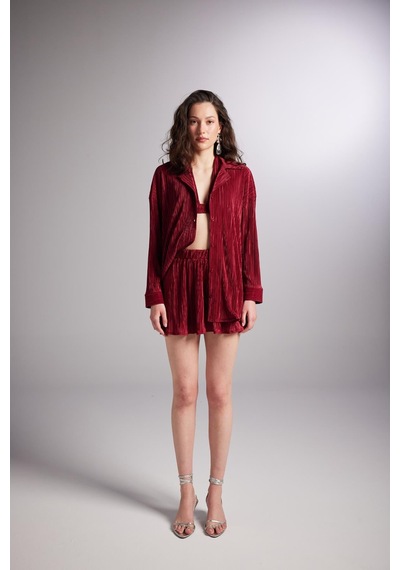 Holly Lolly Düğme Kapamalı Comfy Oversize Gömlek Bordo