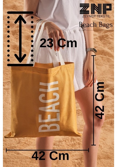 Beach Desen Baskılı Plaj Çantası Hardal