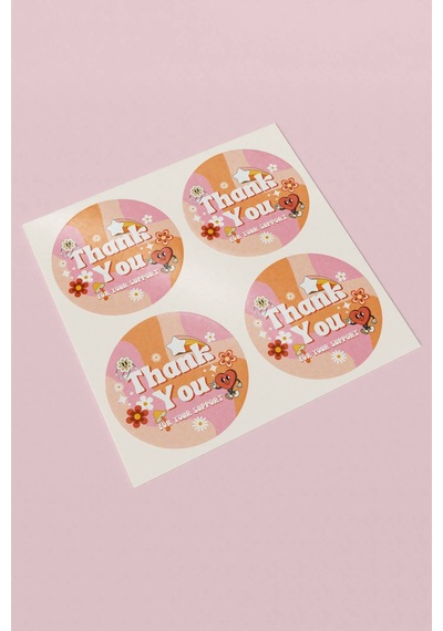 90 Adet Thank You Teşekkür Etiketi Retro Groovy 3x3cm St2050 Çok Renkli