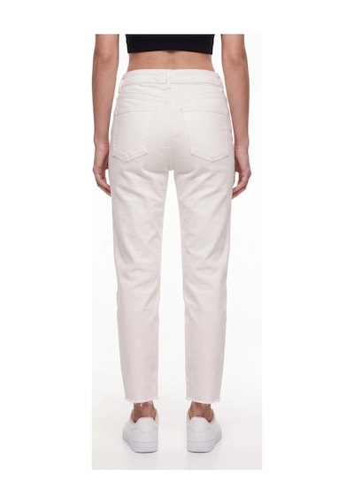 CEMO Kadın Yüksek Bel Mom Fit Kesik Paca Jean Pantolon Beyaz