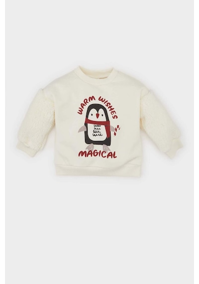 DeFacto Kız Bebek Bisiklet Yaka Yılbaşı Temalı İçi Yumuşak Tüylü Sweatshirt D6229A524WNER233 Ekru DeFacto Kız Bebek Bisiklet Yaka Yılbaşı Temalı İçi Yumuşak Tüylü Sweatshirt D6229A524WNER233 Ekru