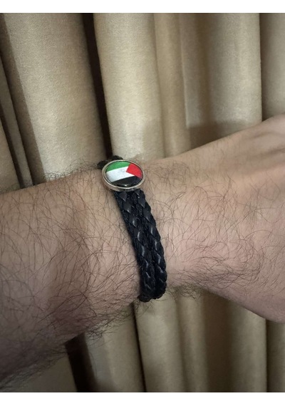 Filistin Haritası Deri Bileklik Siyah Renkli Çok Renkli