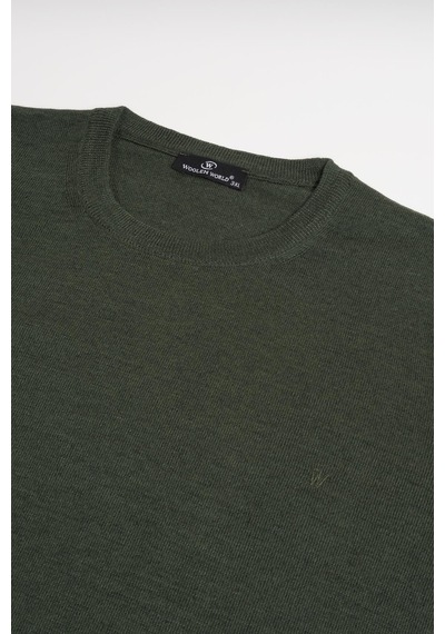 Woolen World Bisiklet Yaka Battal Büyük Boy Yünlü Triko Kazak Yeşil