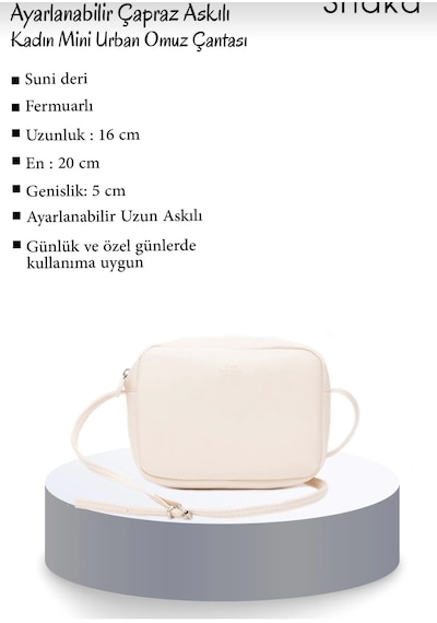 Shaka Krem U23 Tek Fermuar Bölmeli Ayarlanabilir Çapraz Askılı Kadın Mini Urban Omuz Çantası U:16 E:20 G:5 Ekru - Krem