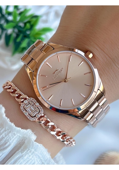 Slazenger Yeni Sezon Elite Model 50 Mt Suya Dayanıklı Bileklik Hediyeli Kadın Kol Saati Vs.blkt.0596 Rose Gold