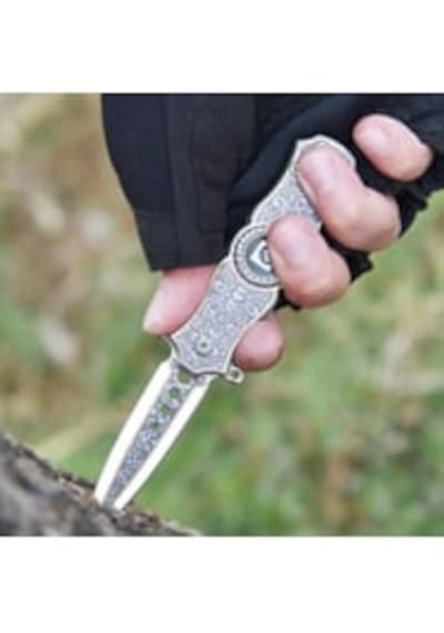 Göbeği Fosforlu 16cm İthal Stres Çarklı Kamp Çakısı Hediyelik Gümüş