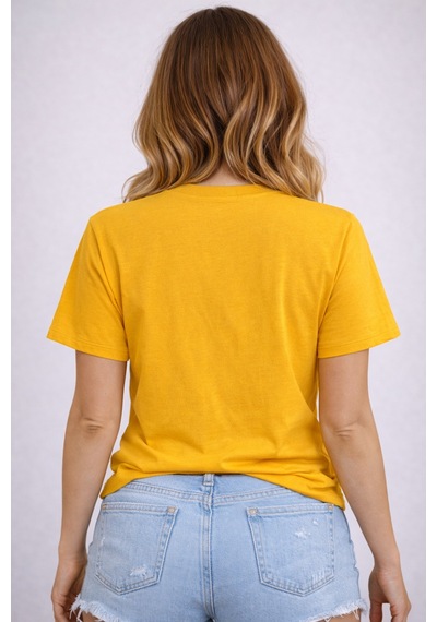 Herkesemoda İf You Never Baskı Detaylı Basic T-shırt Sarı