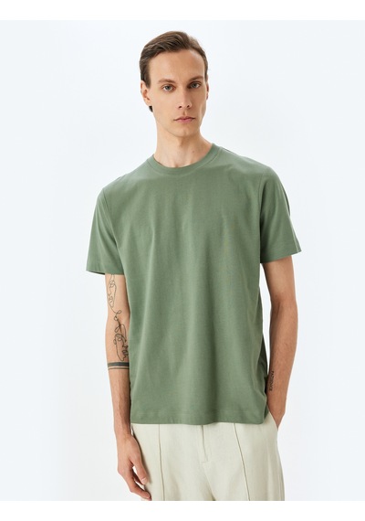 Koton Pamuklu Bisiklet Yaka Regular Fit Kısa Kollu Basic Tişört Green 5sam10099hk Yeşil