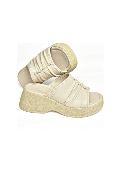 Fox Shoess996443009 Bej Kalın Tabanlı Kadın Terlik Bej
