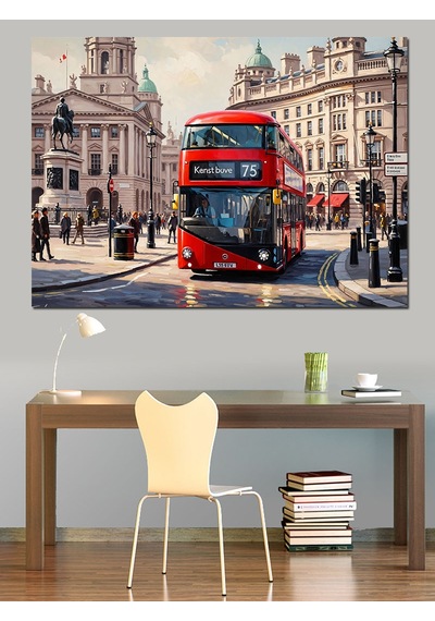 Ahşap Tablo Londra Kırmızı Otobüs Şehir Caddesi