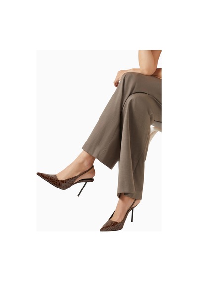 Femme La La G63 100 Kahverengi Kroko Vegan Deri, Slingback Stiletto