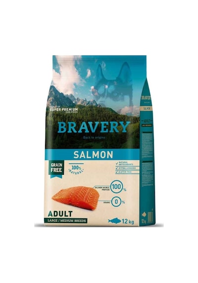 Bravery Salmon Tahılsız Somonlu Büyük ve Orta Irk Yetişkin Köpek Maması 12 KG