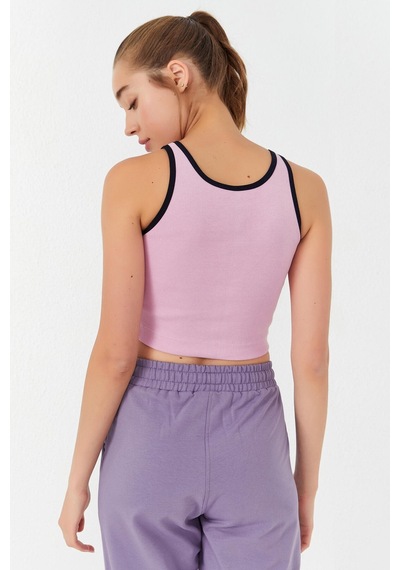 Tommy Life Pembe Basic Sıfır Kol Dar Kalıp U Yaka Kadın Crop Top Atlet - 97162 Pembe