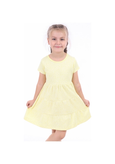 Toontoy Kids Toontoy Kız Çocuk Baskılı Elbise Sarı