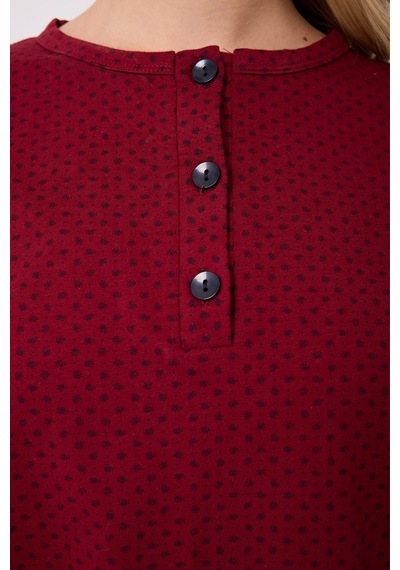 Lespadon Ocean Rıpple Premium Örme Pamuk Uzun Kollu Henley & Uzun Pantolonlu Kadın Pijama Takımı-3216 Bordo