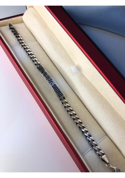 Grek Desenli Gurmet Zincirli Gümüş Işıklı Kutuda Sevgiliye Eşe Hediye Bileklik