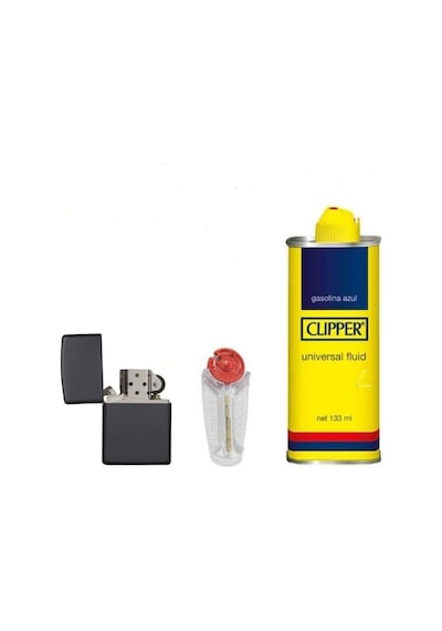 Zippo Siyah Çakmak + Benzin 133 Ml + 5 Li Zippo Taşı Süper Set