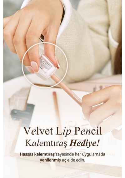 Kremsi e Sahip Dudak Kalemi Ve Kalemtıraş Seti Clio Velvet Lip Pencil Set 01 Rosy Pink