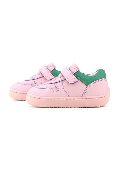 Rakerplus Bob Hakiki Deri Pembe Yeşil Barefoot Cırtlı Lastikli Bebek Sneaker Ayakkabı Pembe