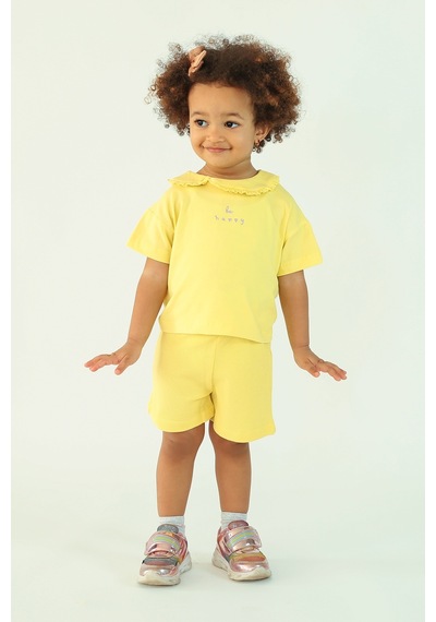 Harika Kids Kız Çocuk Yakalı Be Happy Baskılı Şortlu İkili Takım 001