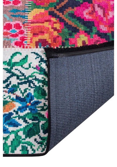Patchwork Desen Dokuma Pamuk Taban Dijital Dekoratif Halı Beyaz