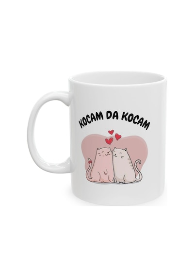 Kocam Da Kocam Sevgili Çift Kediler - Doğum Günü Hediyesi - Hediye Porselen Kupa Bardak Beyaz