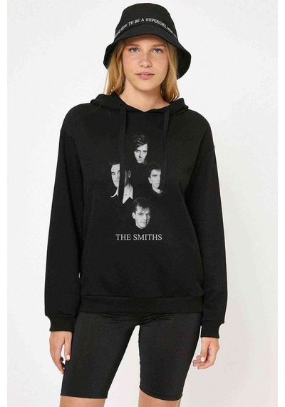 The Smiths Sound Baskılı Siyah Kadın Kapşonlu Sweashirt