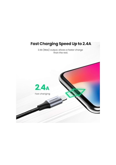 Ugreen Lightning Apple Uyumlu iPhone  Örgülü Data Ve Şarj Kablosu Beyaz