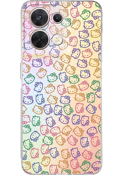 Huawei Reno 8 Uyumlu Kamera Korumalı Kapak Hello Kitty Tasarımlı Şeffaf Silikon Kılıf Şeffaf