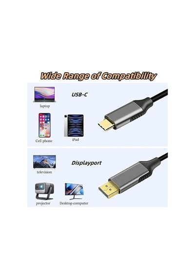 K01e Type-c To Display Port Dp 4k Hd 60hz Görüntü Aktarım Kablosu Standart
