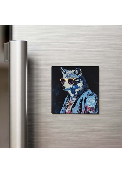 Spirit Wolf - Ruh Kurdu - Güneş Gözlüklü Style - Buzdolap Magneti - 9x9 Cm