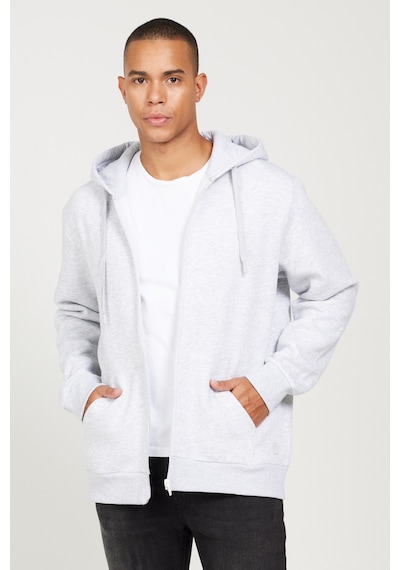 AC&Co / Altınyıldız Classics Erkek Kar Melanj Standart Fit Normal Kesim Kapüşonlu Fermuarlı Sweatshirt Kar Beyaz