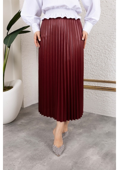 Hira Life Fashion Kadın Tesettür Giyim Ve Deri Görünümlü Beli Lastik Detayı İle Piliseli Uzun Etek Bordo Bordo Hira Life Fashion Kadın Tesettür Giyim Ve Deri Görünümlü Beli Lastik Detayı İle Piliseli Uzun Etek Bordo Bordo