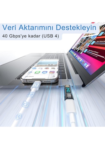 Coofbe Dijital Ekranlı 40gpbs 240w Type-c To Type-c Dönüştürücü 8k 60hz Type-c Hdmi Şarj Data Hdmi Çevirici