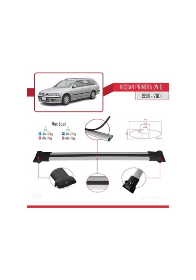 Nissan Primera W11 1998-2001 Arası İle Uyumlu Fly Model Ara Atkı Tavan Barı Gri
