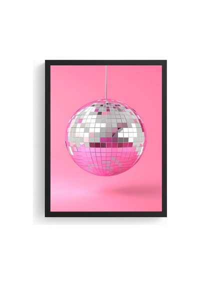 Doğal Ahşap Çerçeveli Retro Disco Geometrik Tablo - Parlak Küre Huhu2547