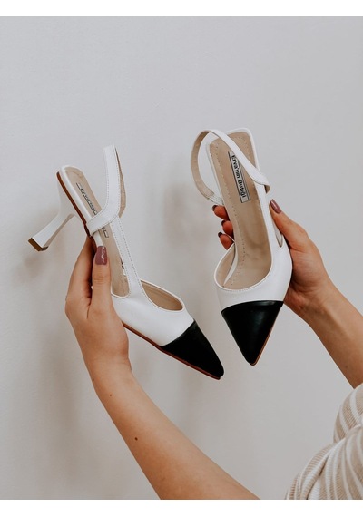 Ervanın Butiği Beyaz Siyah Deri Jake Maskelet Detay Kadın Açık Stiletto-3635