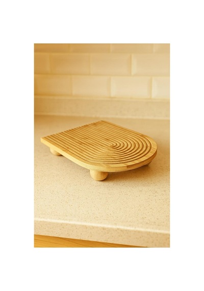 Bambu Dekoratif Top Ayaklı Sunum Tabağı, Servis Tabağı, 23 X 33 Cm Açık Bej